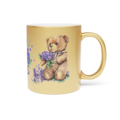 Mug - Brown Teddy Bear with Purple Flowers Design - Metallic Mug (SilverlGold) - Image 8